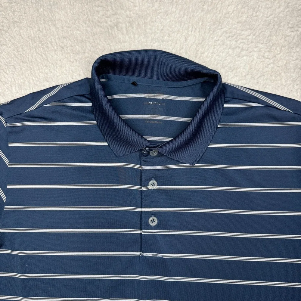 Adidas Pure Motion Golf Polo Shirt Striped Short Sleeve Blue Men's Size Large
